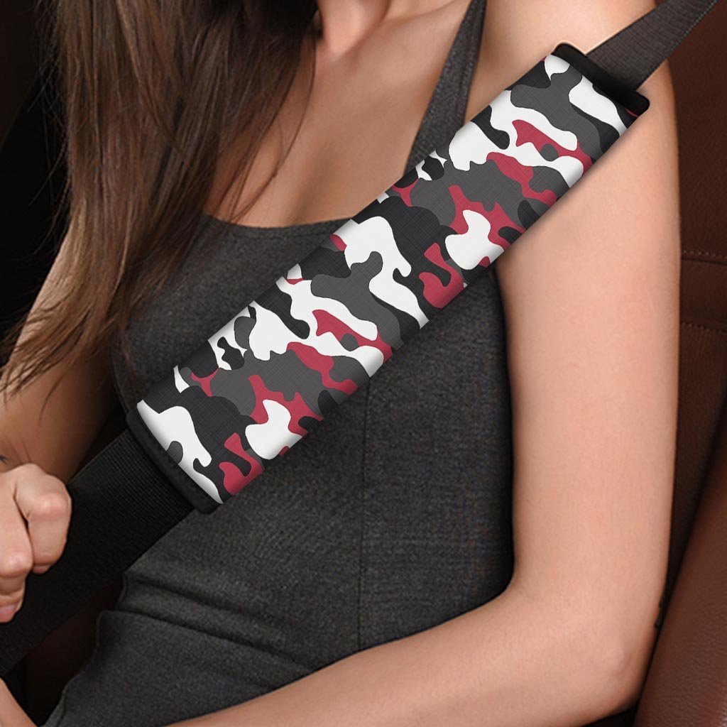 Red And Black Camouflage Print Seat Belt Cover-grizzshop