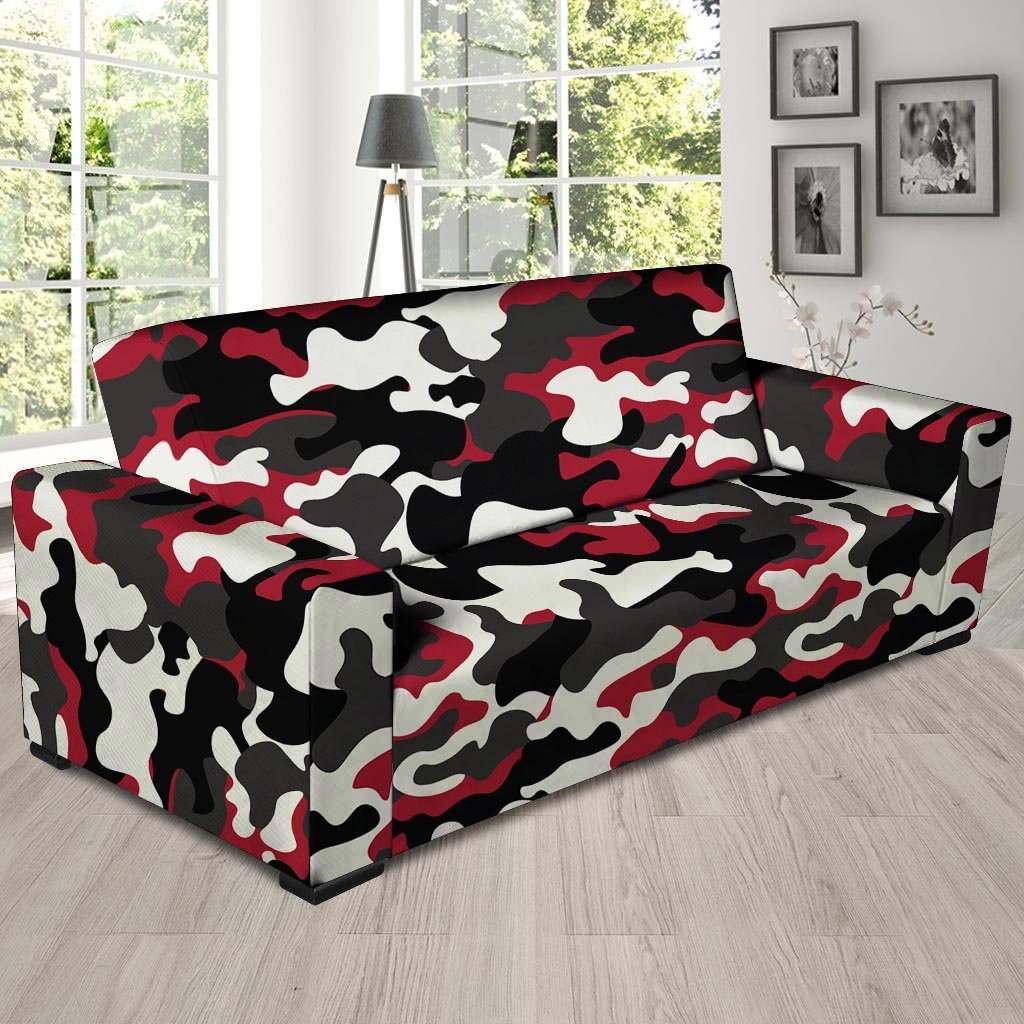 Red And Black Camouflage Print Sofa Cover-grizzshop