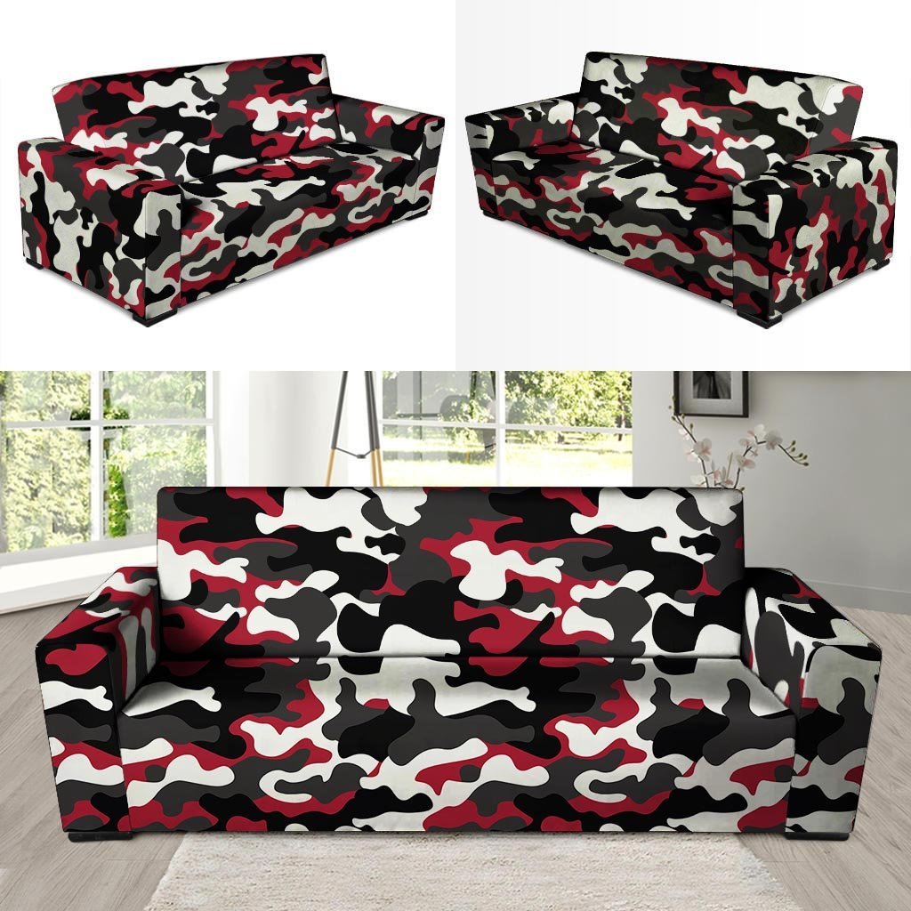 Red And Black Camouflage Print Sofa Cover-grizzshop