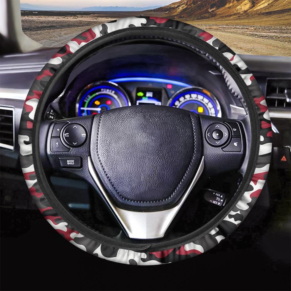 Red And Black Camouflage Print Steering Wheel Cover-grizzshop