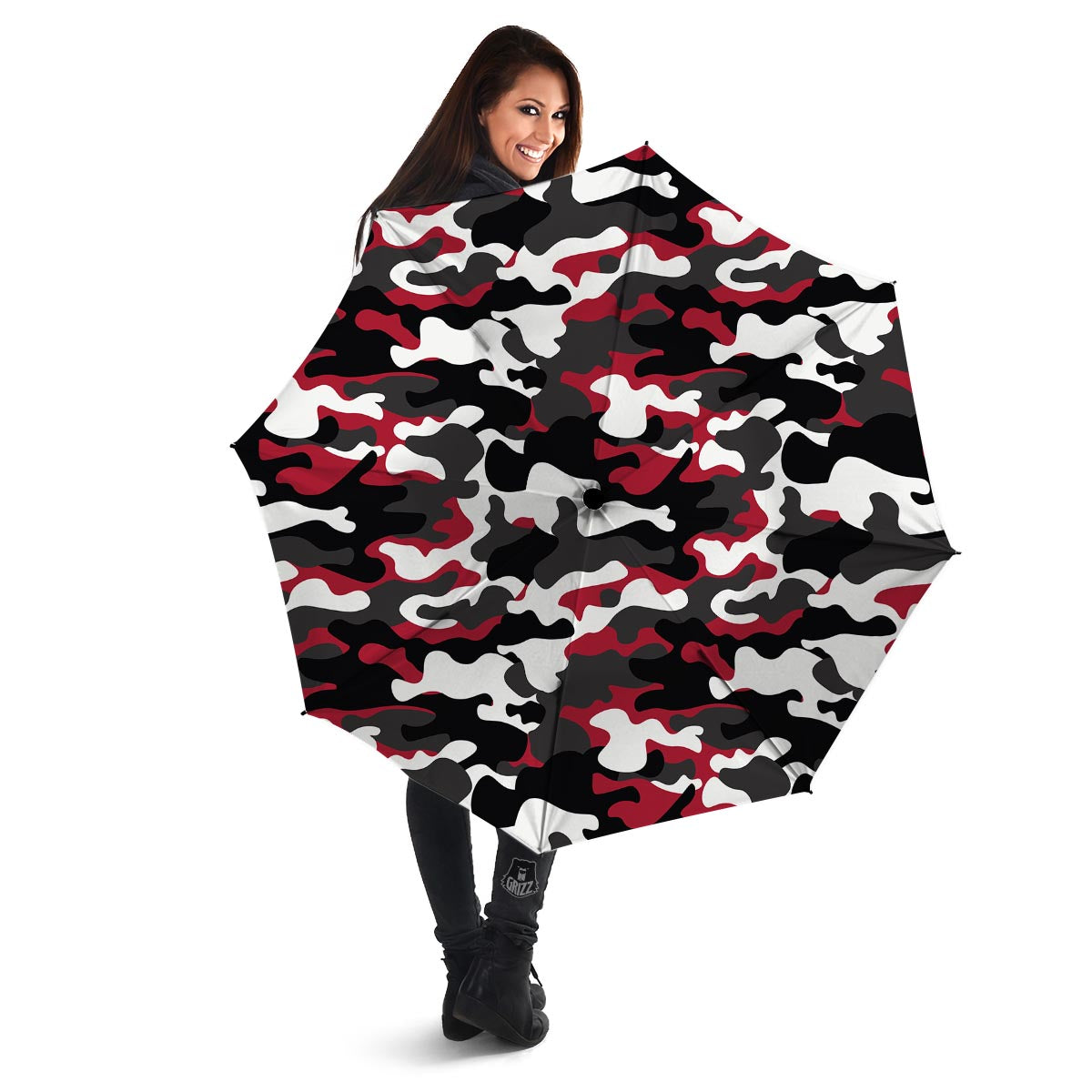 Red And Black Camouflage Print Umbrella-grizzshop