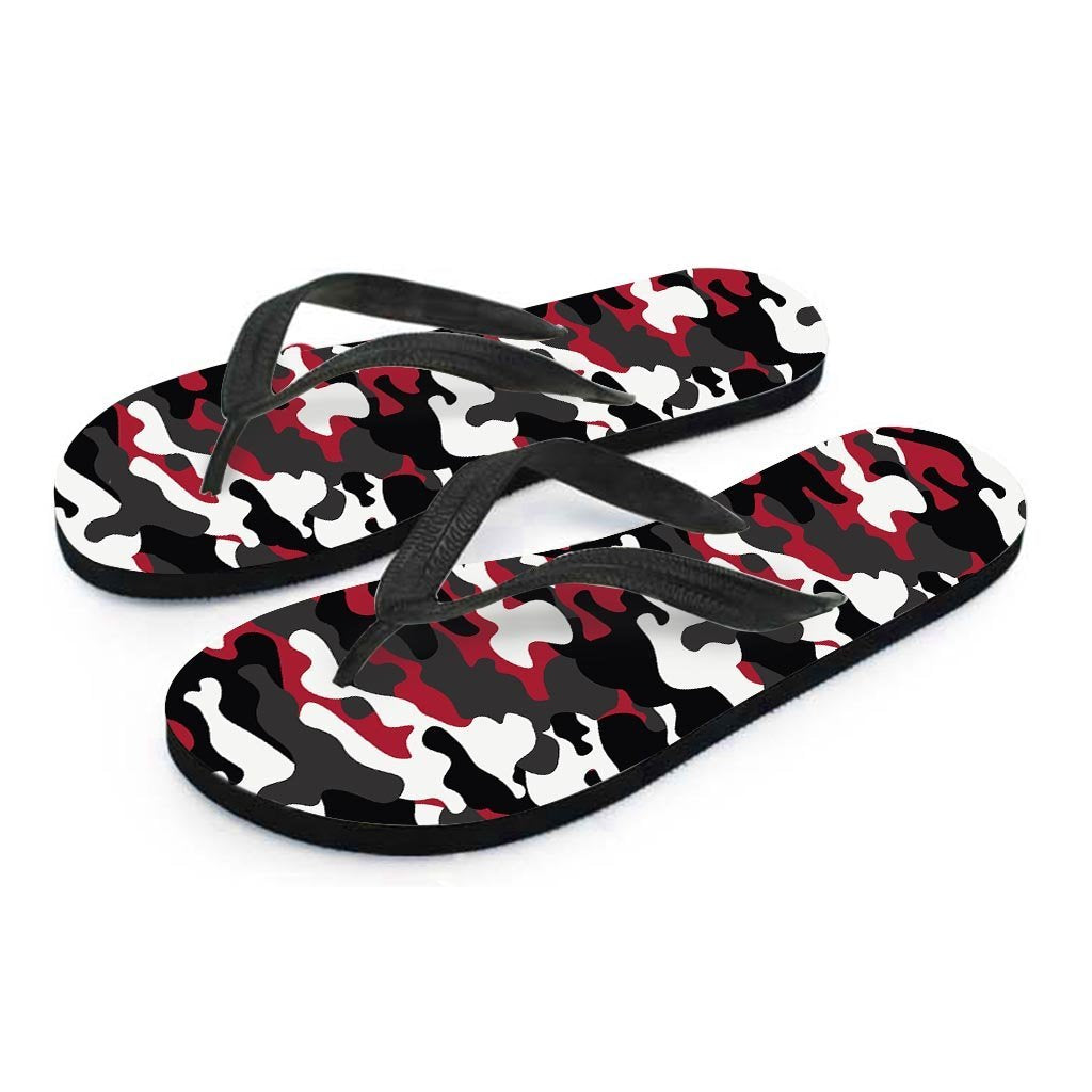 Red And Black Camouflage Print Women's Flip Flops-grizzshop