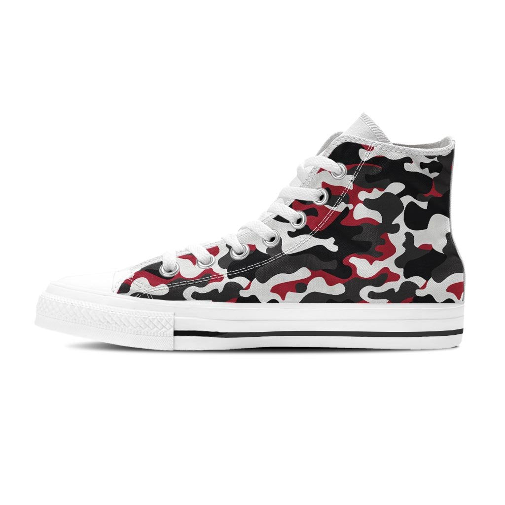 Red And Black Camouflage Print Women's High Top Shoes-grizzshop