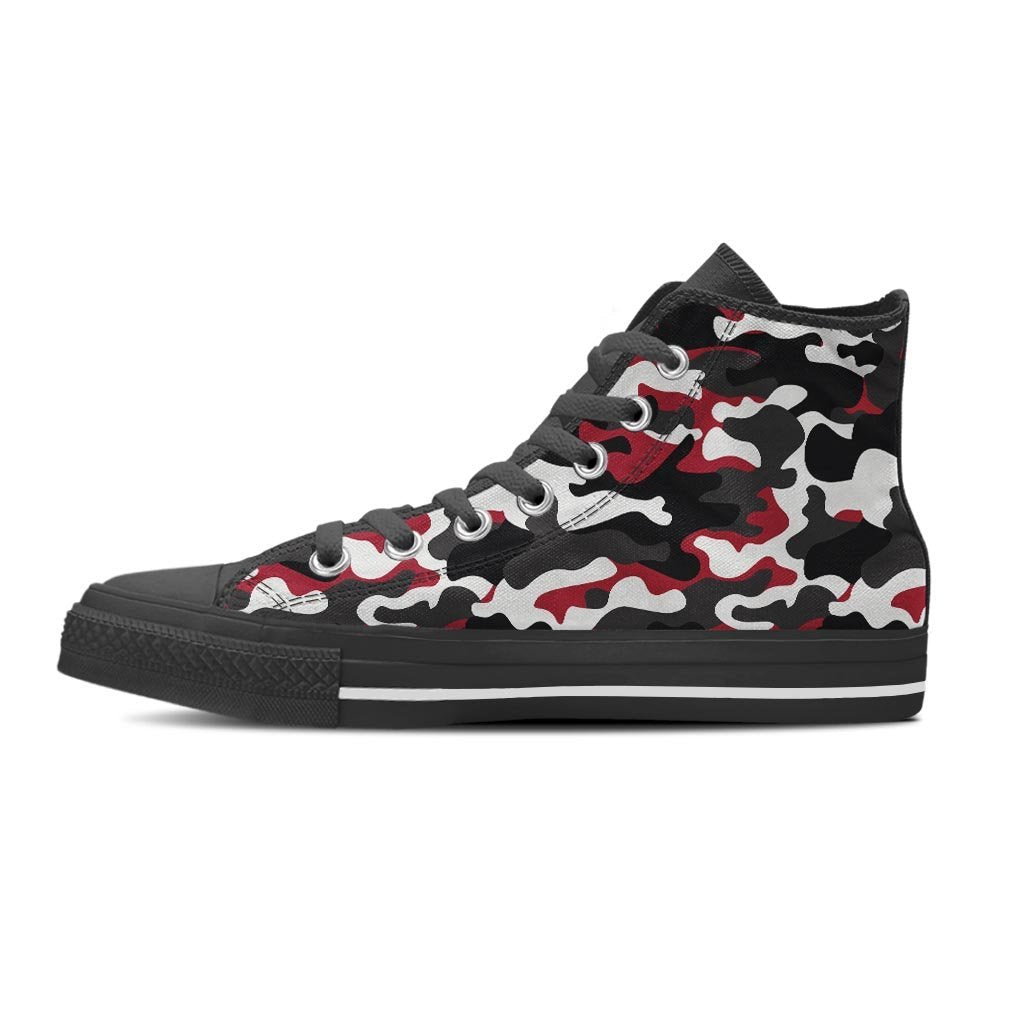 Red And Black Camouflage Print Women's High Top Shoes-grizzshop