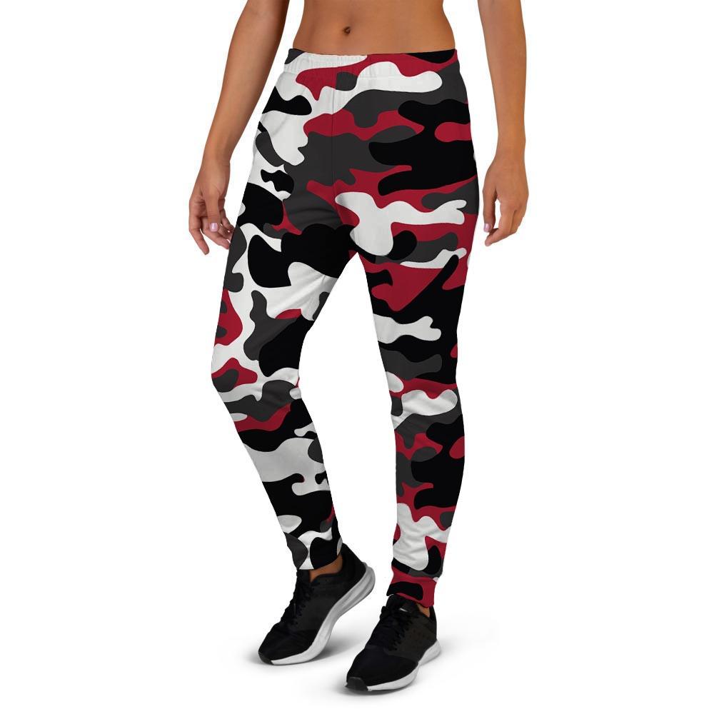 Red And Black Camouflage Print Women's Joggers-grizzshop