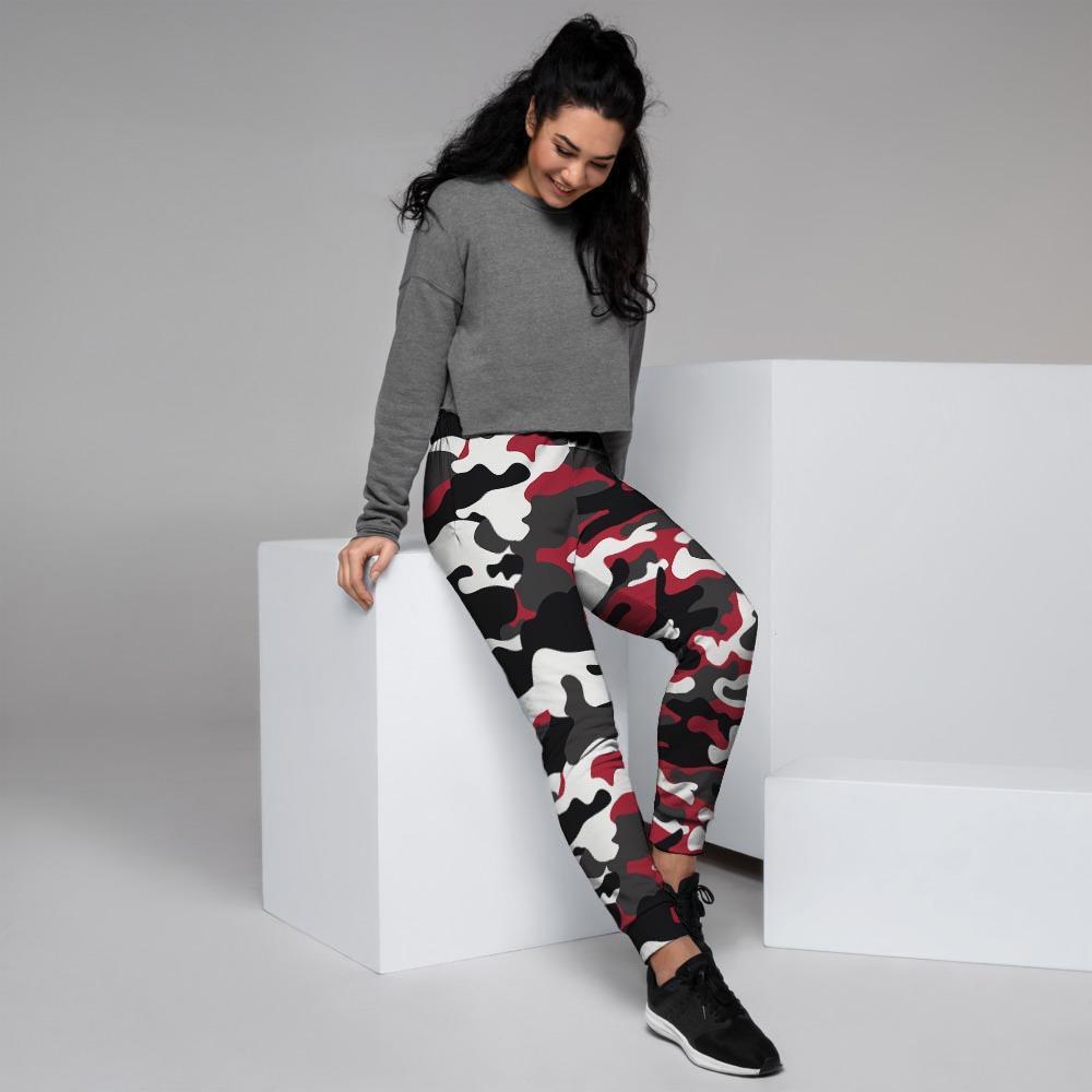 Red And Black Camouflage Print Women's Joggers-grizzshop