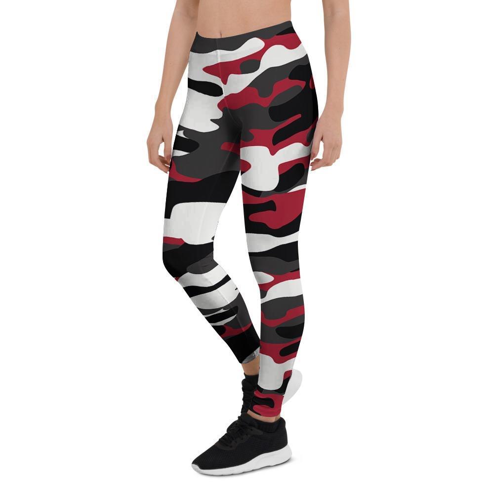 Red And Black Camouflage Print Women's Leggings-grizzshop