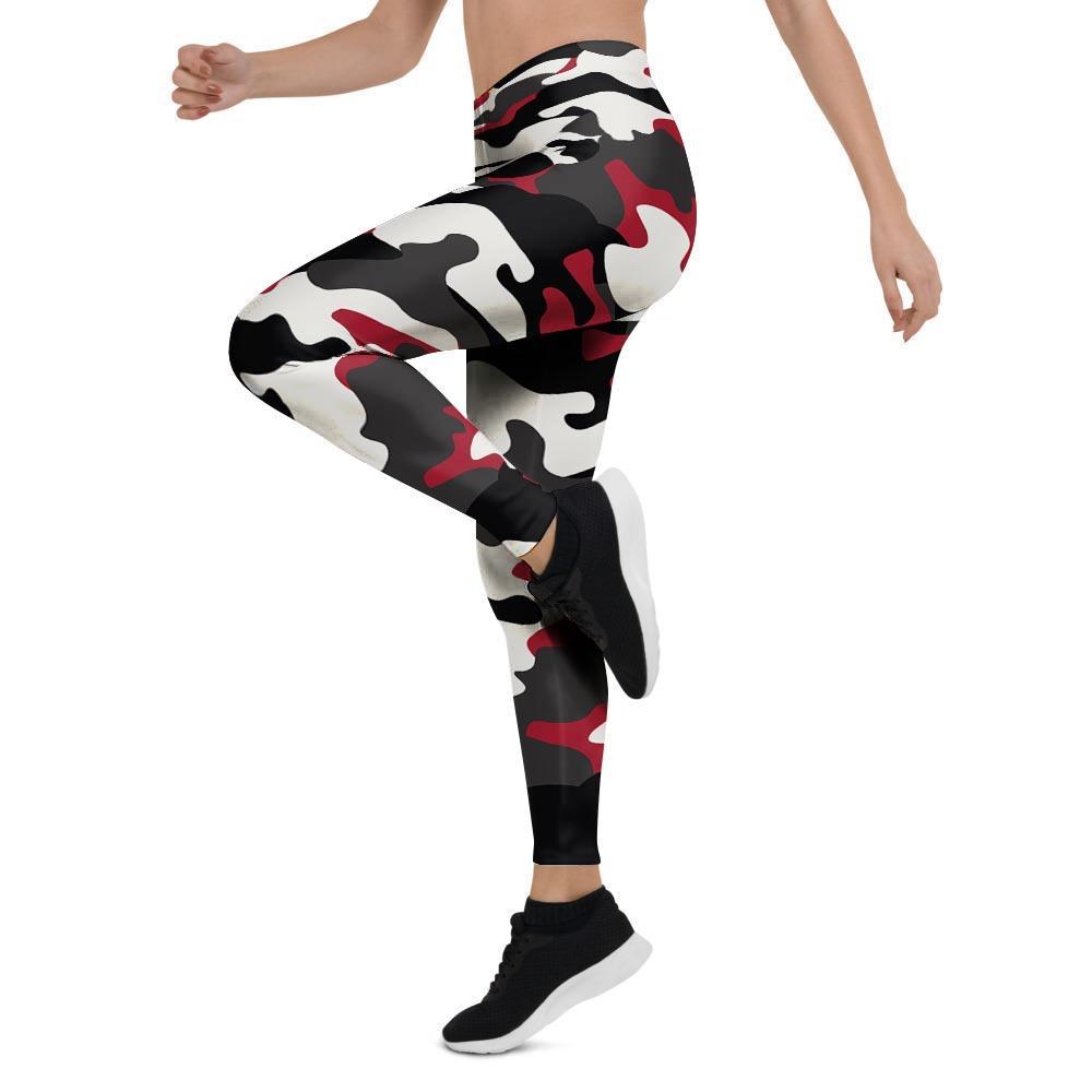 Red And Black Camouflage Print Women's Leggings-grizzshop