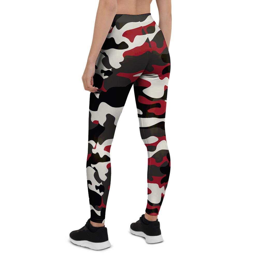 Red And Black Camouflage Print Women's Leggings-grizzshop