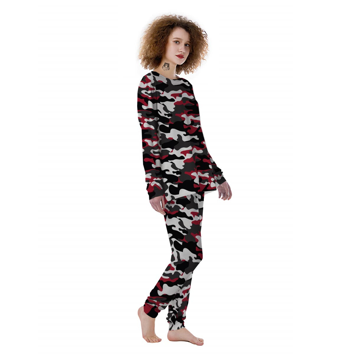 Red And Black Camouflage Print Women's Pajamas-grizzshop