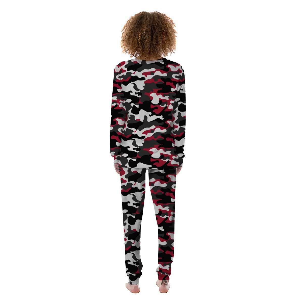 Red And Black Camouflage Print Women's Pajamas-grizzshop