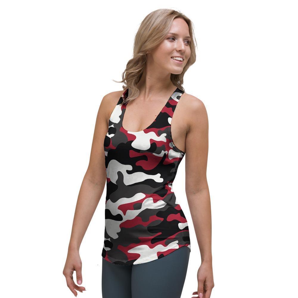 Red And Black Camouflage Print Women's Racerback Tank Top-grizzshop