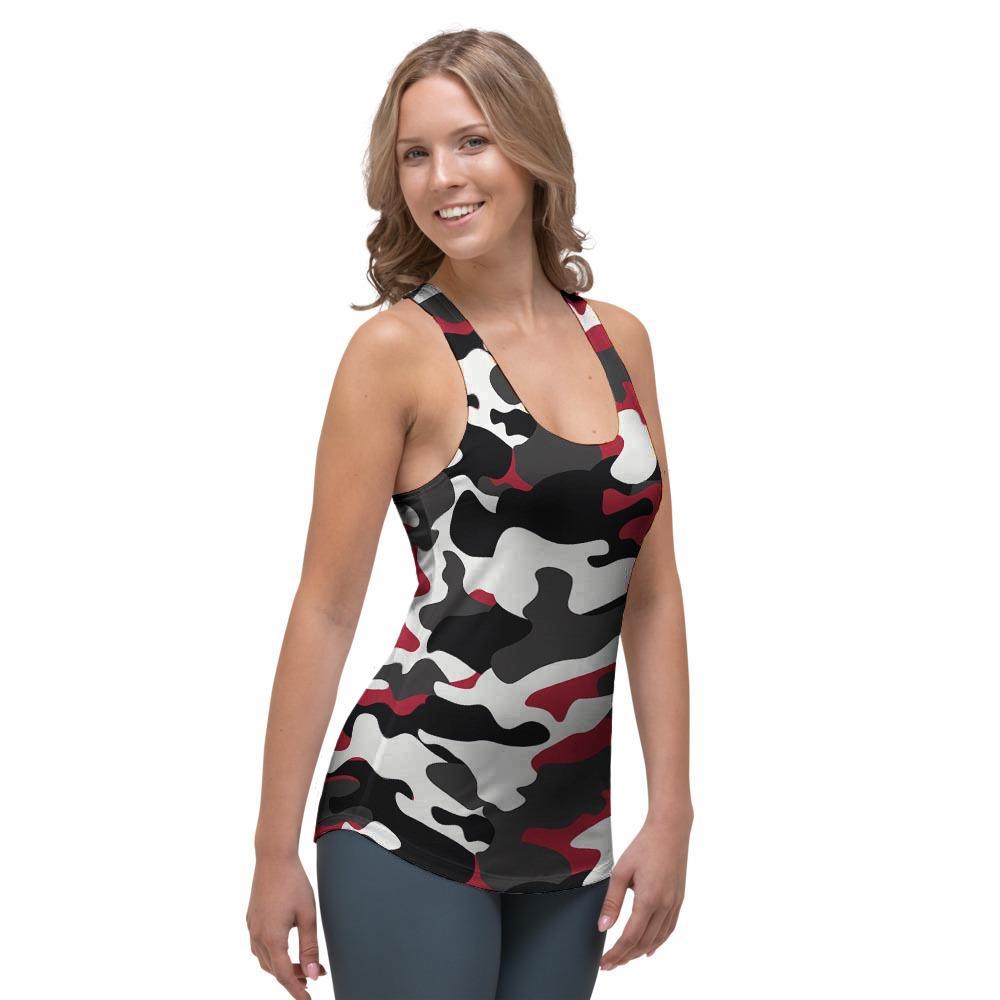 Red And Black Camouflage Print Women's Racerback Tank Top-grizzshop