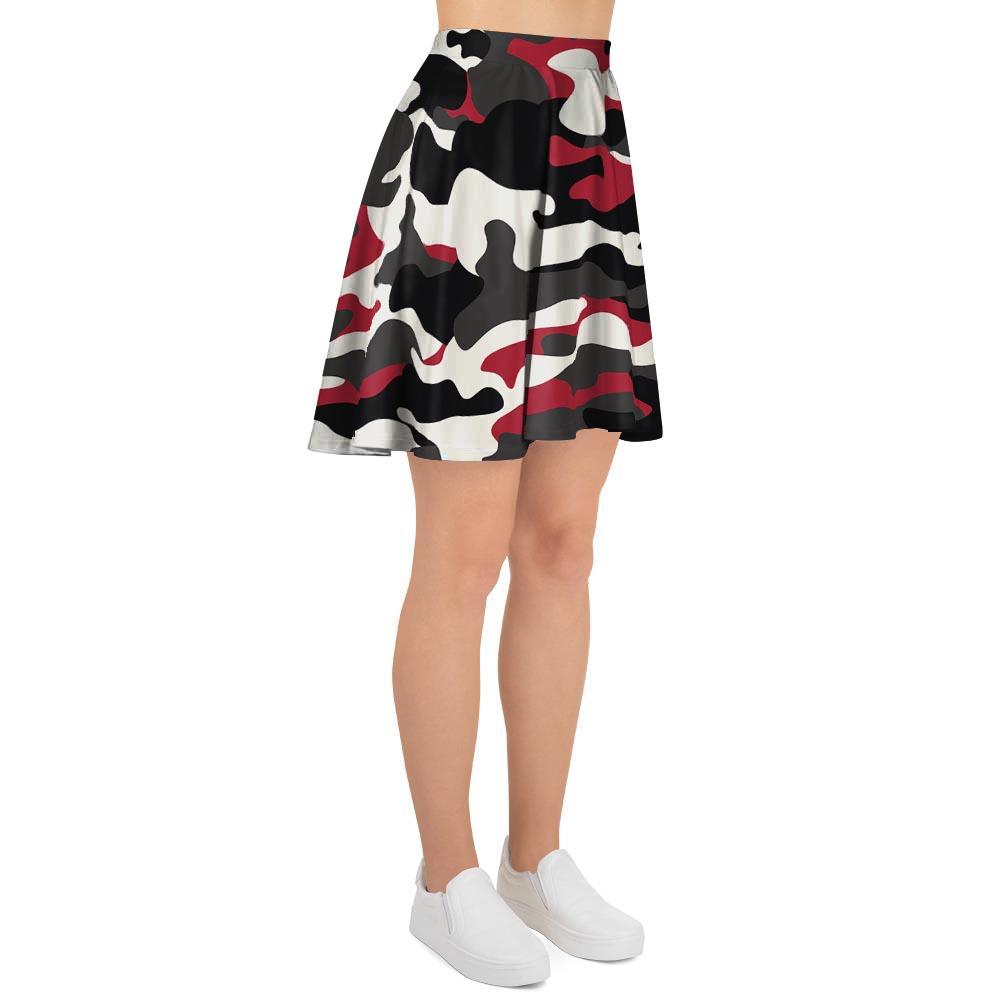 Red And Black Camouflage Print Women's Skirt-grizzshop