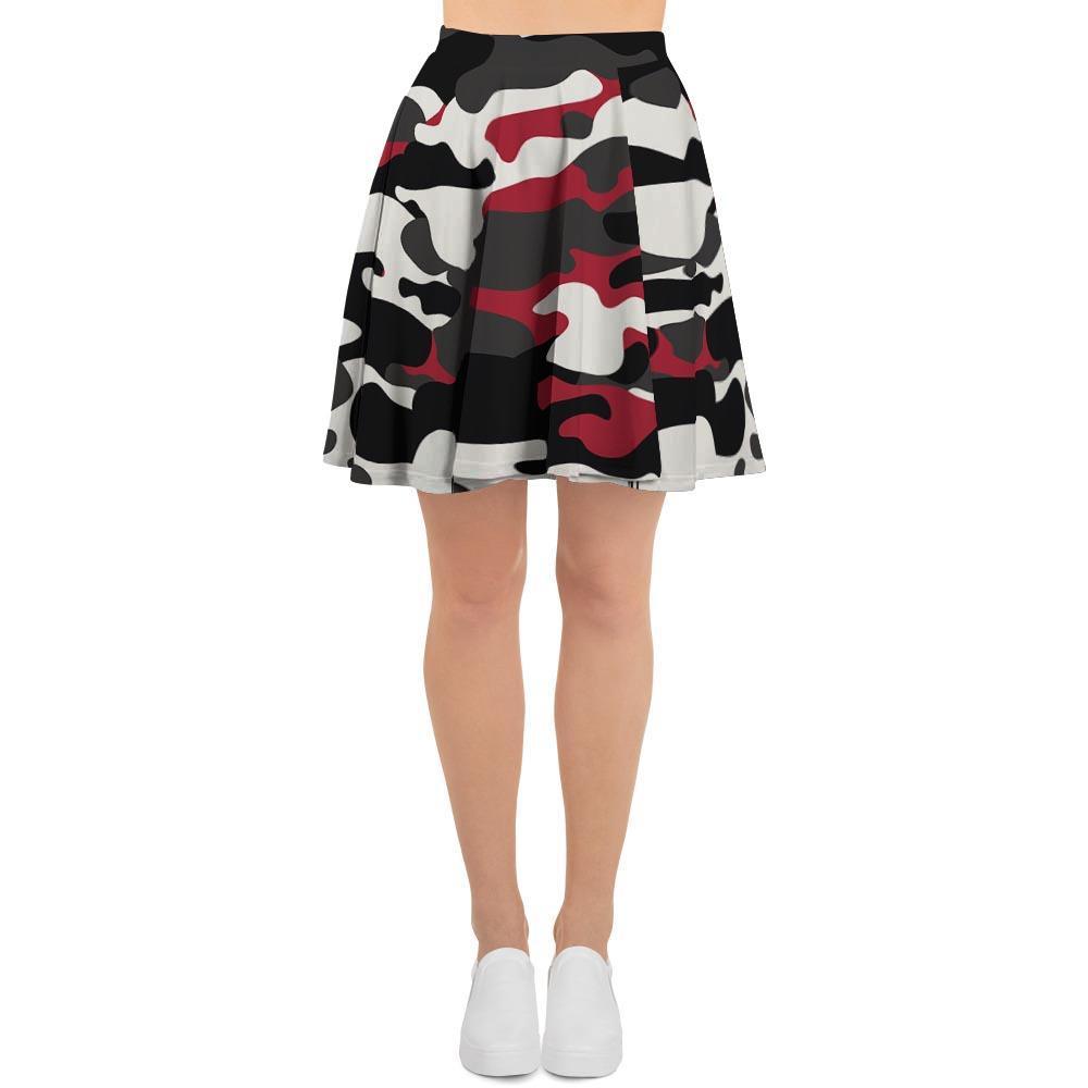Red And Black Camouflage Print Women's Skirt-grizzshop