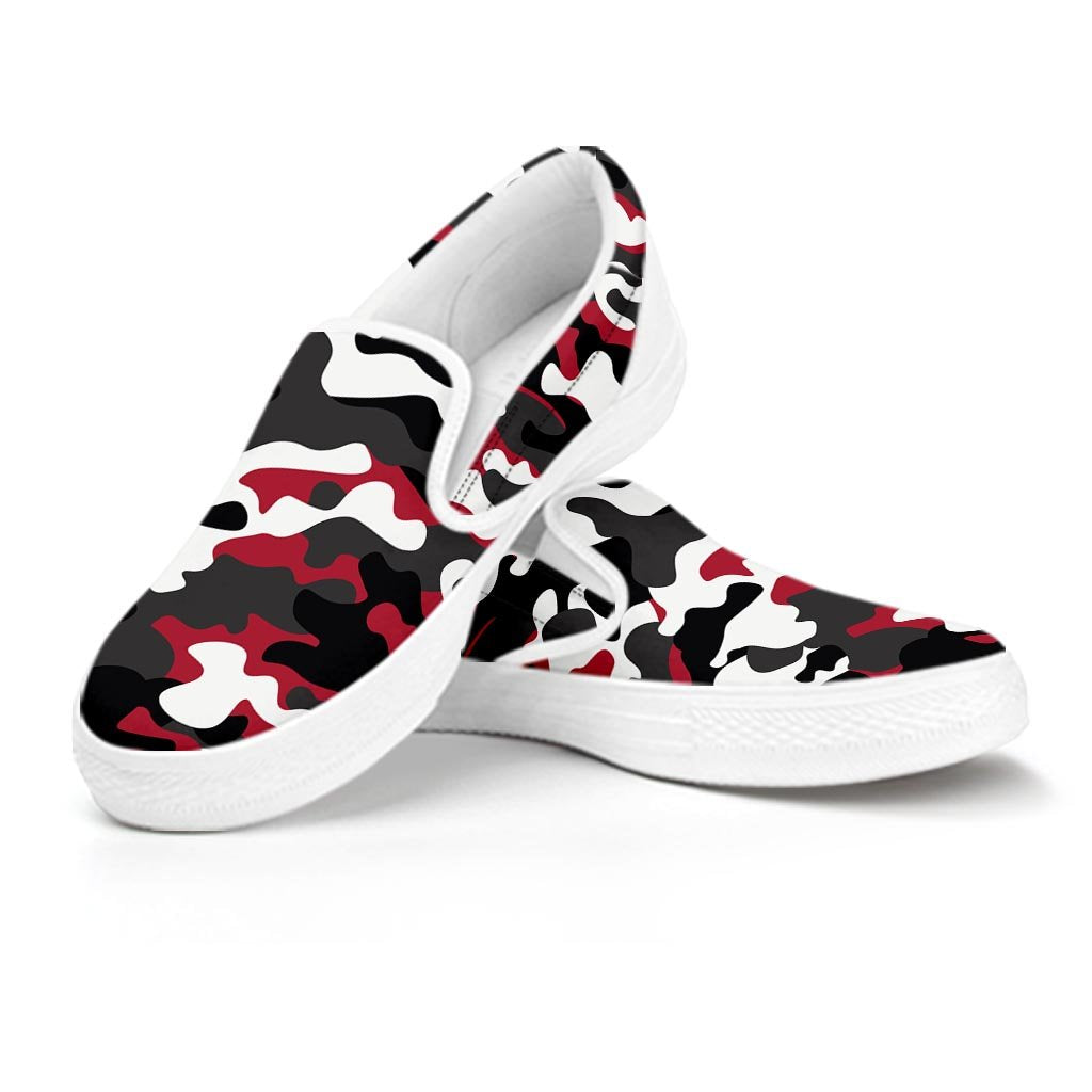 Red And Black Camouflage Print Women's Slip On Sneakers-grizzshop