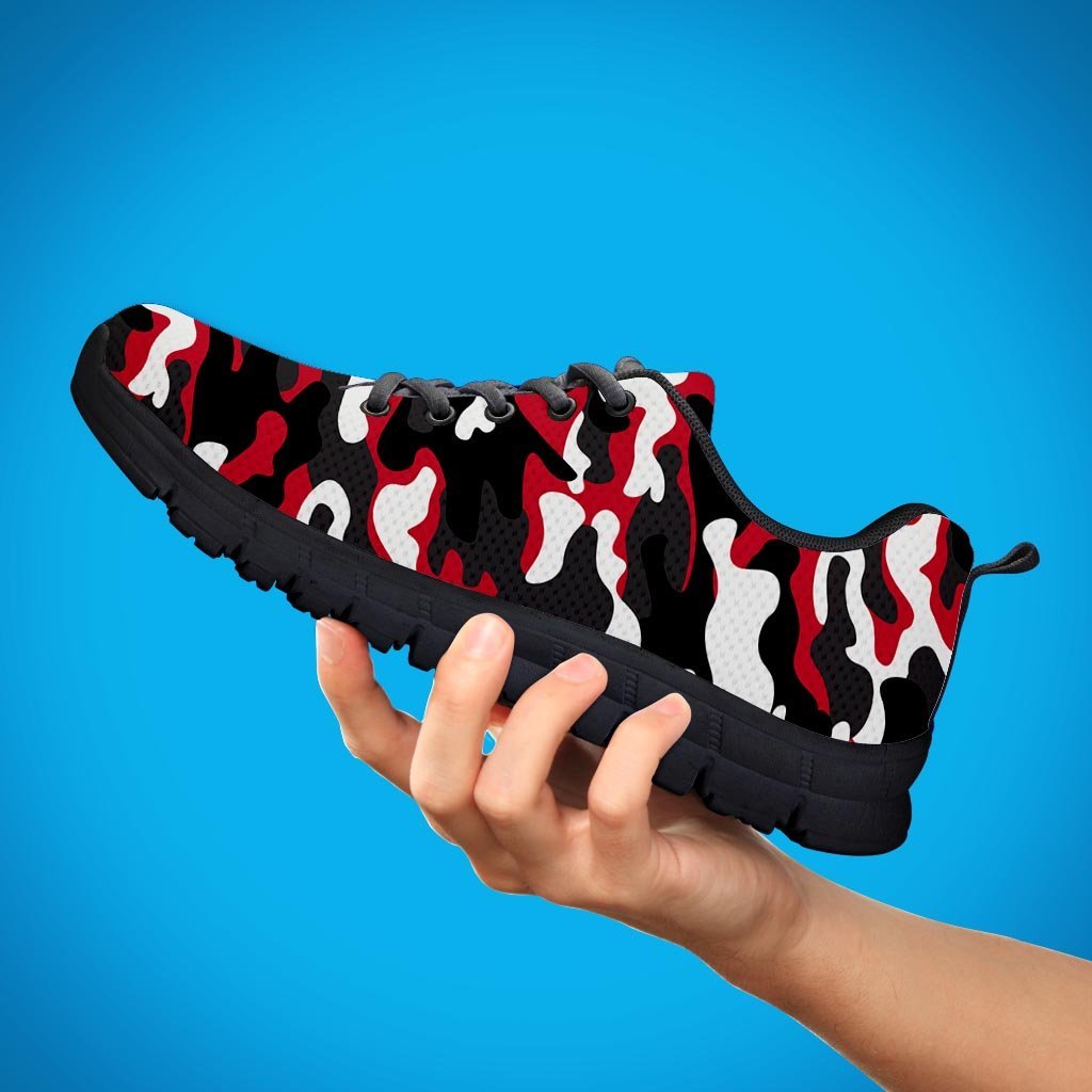 Red And Black Camouflage Print Women's Sneakers-grizzshop