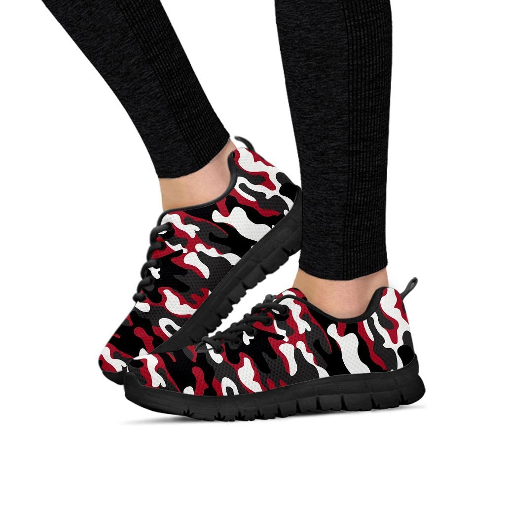 Red And Black Camouflage Print Women's Sneakers-grizzshop