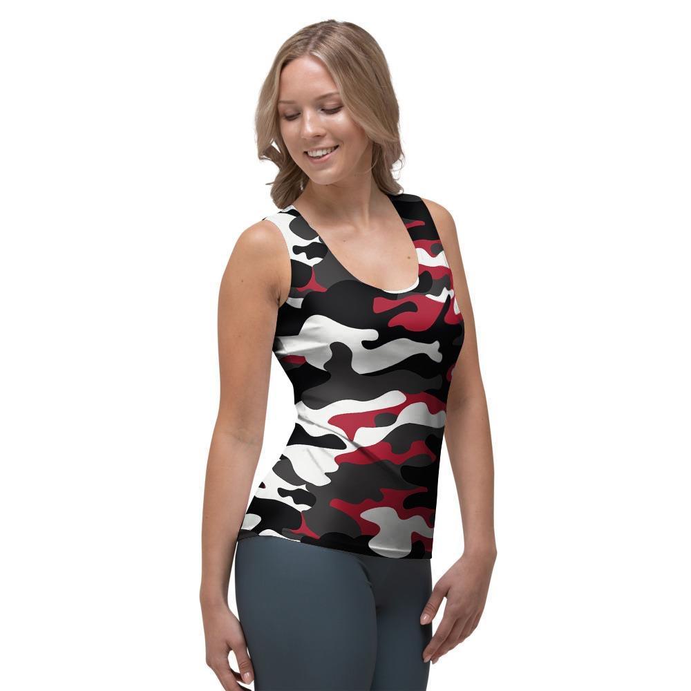 Red And Black Camouflage Print Women's Tank Top-grizzshop