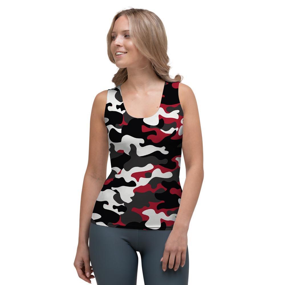 Red And Black Camouflage Print Women's Tank Top-grizzshop
