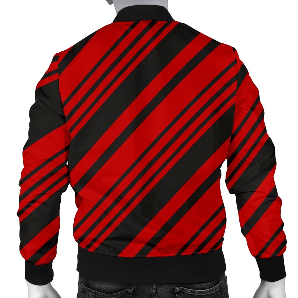 Red And Black Candy Cane Men Casual Bomber Jacket-grizzshop