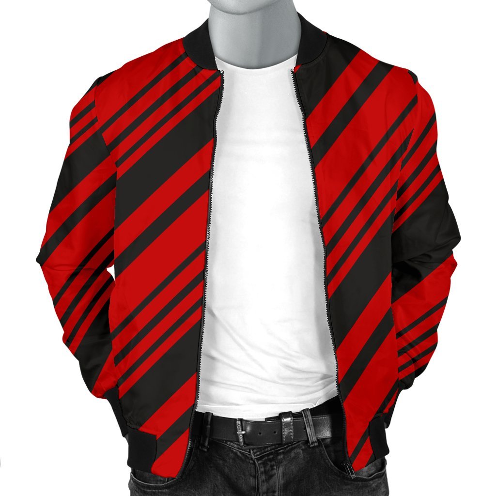 Red And Black Candy Cane Men Casual Bomber Jacket-grizzshop