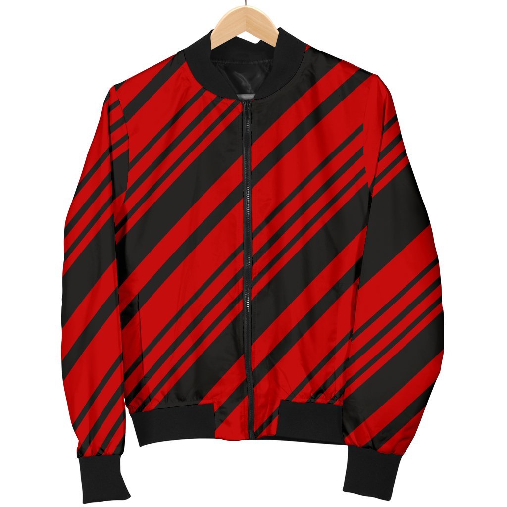 Red And Black Candy Cane Men Casual Bomber Jacket-grizzshop