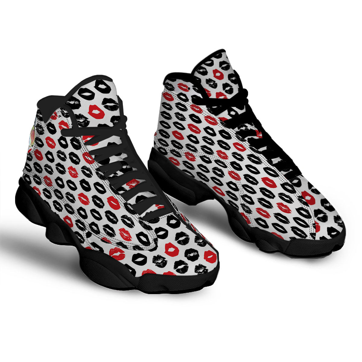 Red And Black Lips Print Pattern Black Basketball Shoes-grizzshop