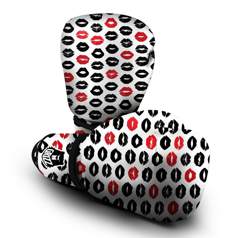 Red And Black Lips Print Pattern Boxing Gloves-grizzshop
