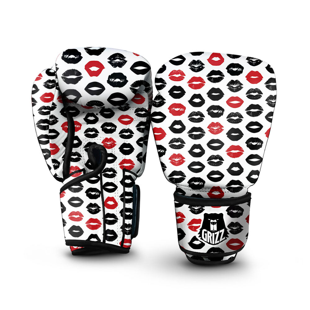 Red And Black Lips Print Pattern Boxing Gloves-grizzshop