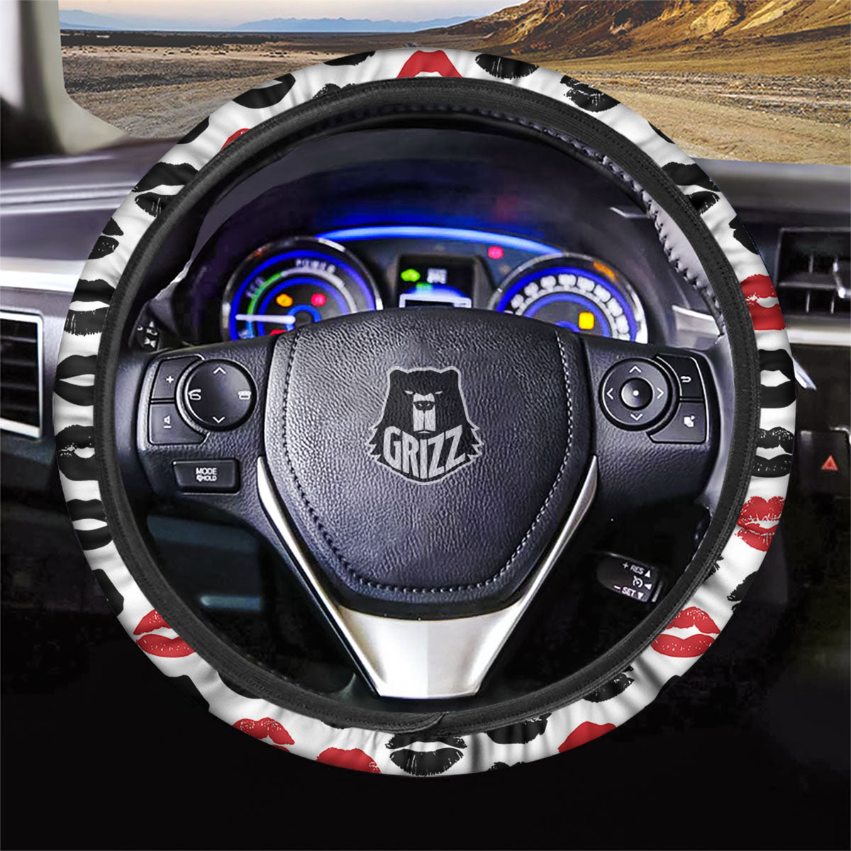 Red And Black Lips Print Pattern Car Steering Wheel Cover-grizzshop