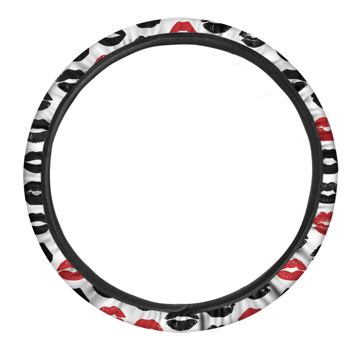 Red And Black Lips Print Pattern Car Steering Wheel Cover-grizzshop