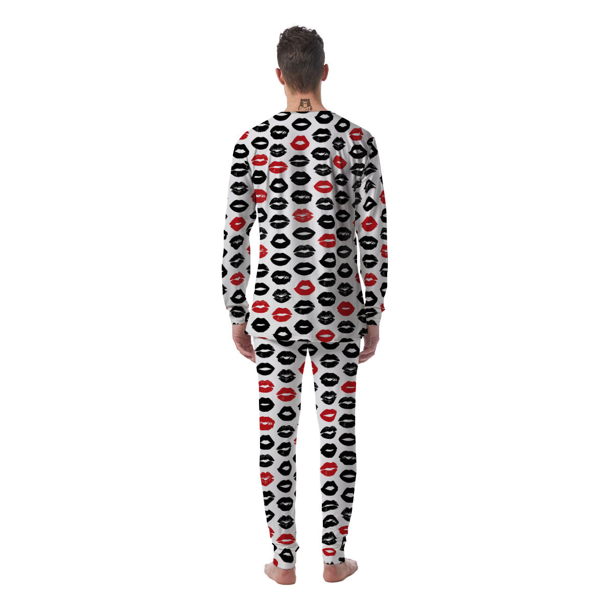 Red And Black Lips Print Pattern Men's Pajamas-grizzshop