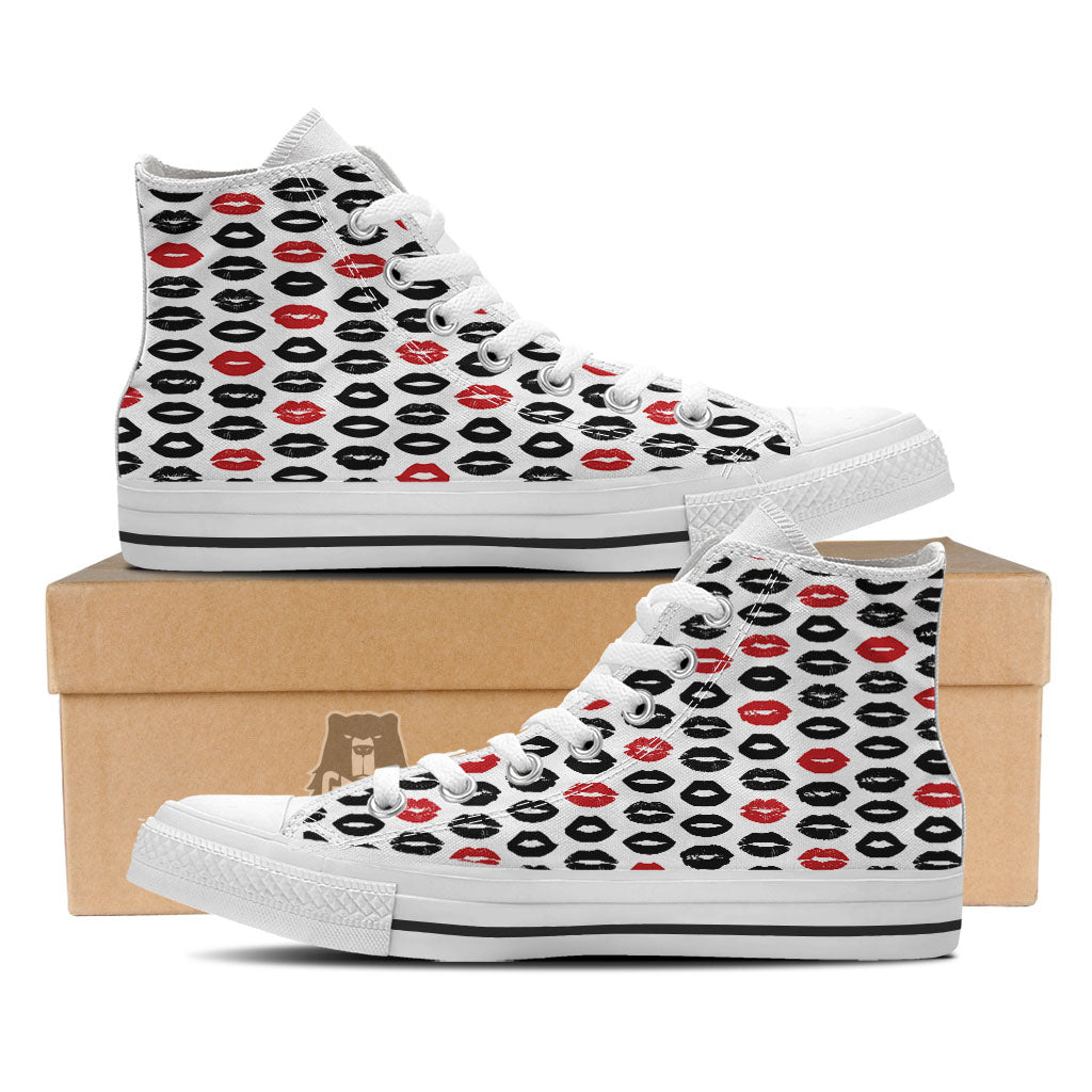 Red And Black Lips Print Pattern White High Top Shoes-grizzshop
