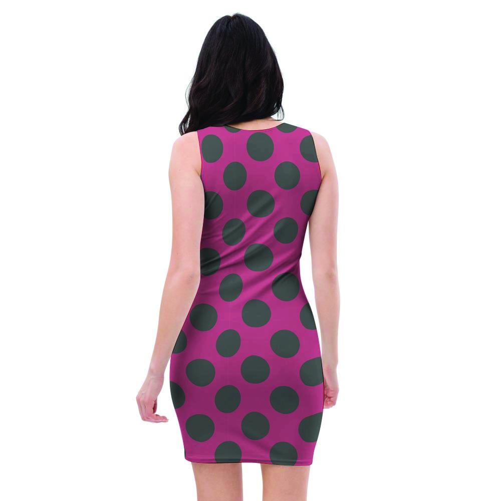 Red And Black Polka Dot Bodycon Dress-grizzshop