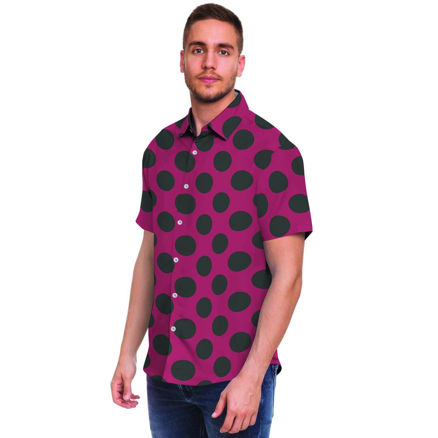 Red And Black Polka Dot Men's Short Sleeve Shirt-grizzshop