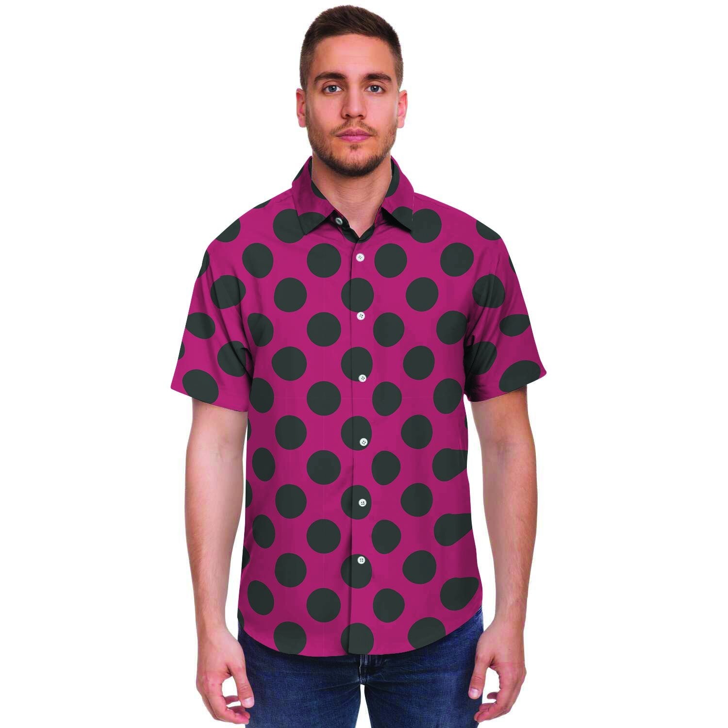 Red And Black Polka Dot Men's Short Sleeve Shirt-grizzshop