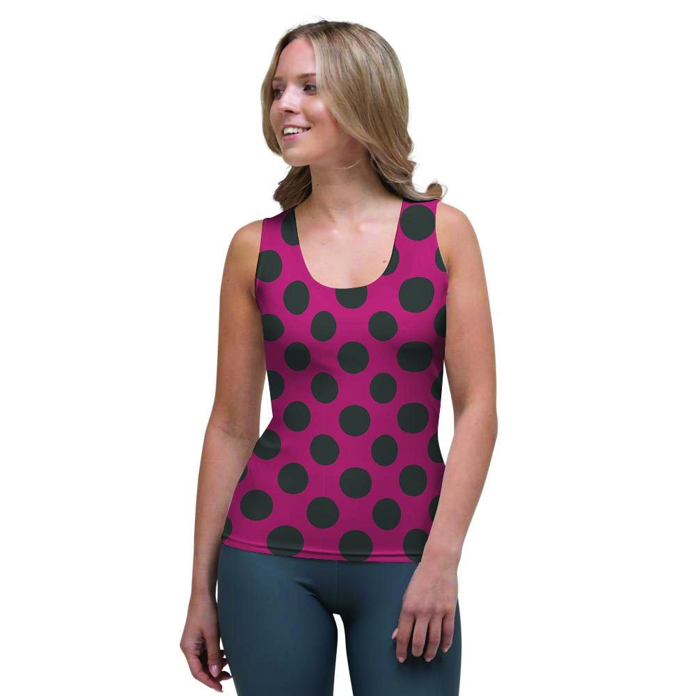 Red And Black Polka Dot Women's Tank Top-grizzshop