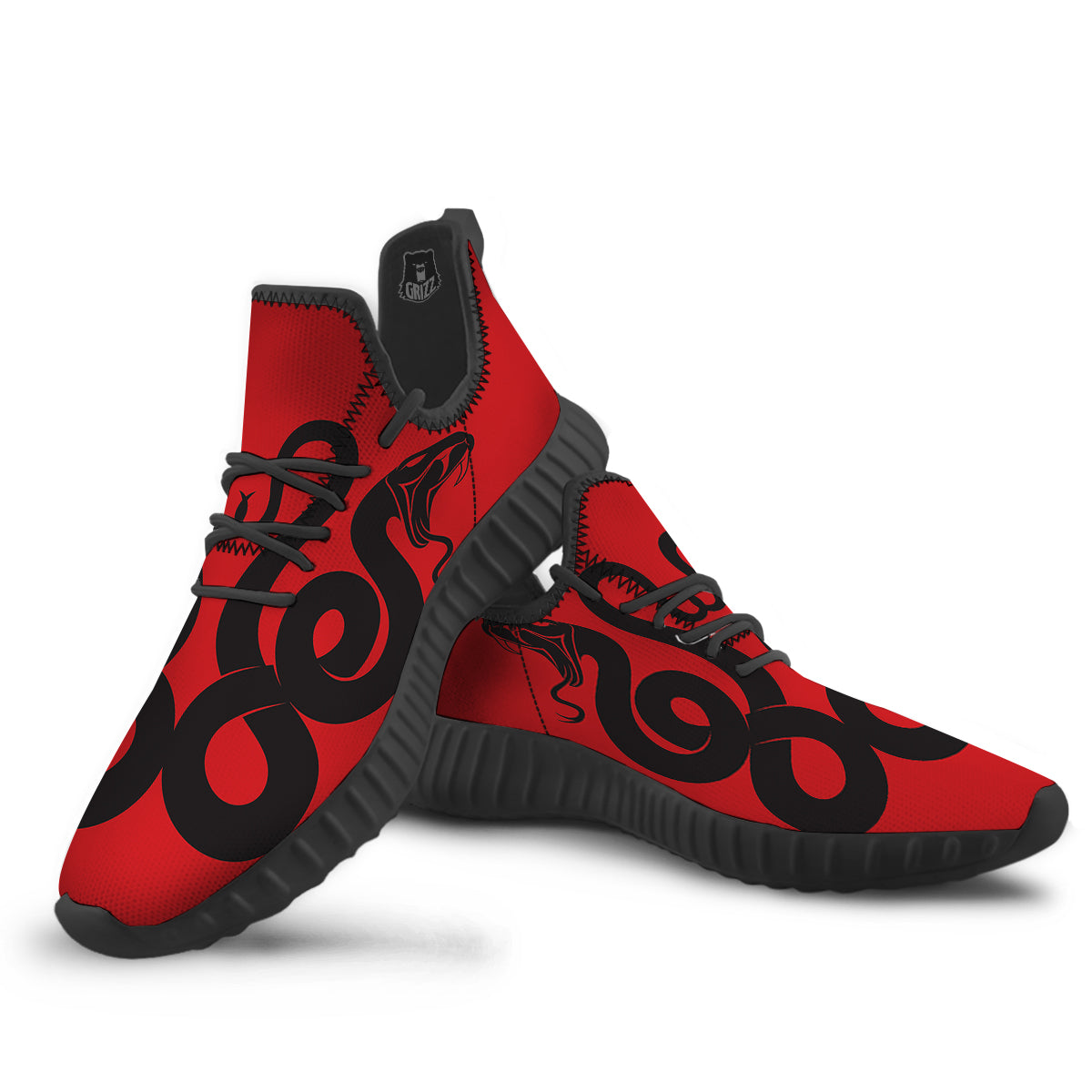 Red And Black Snakes Sign Print Black Walking Shoes-grizzshop