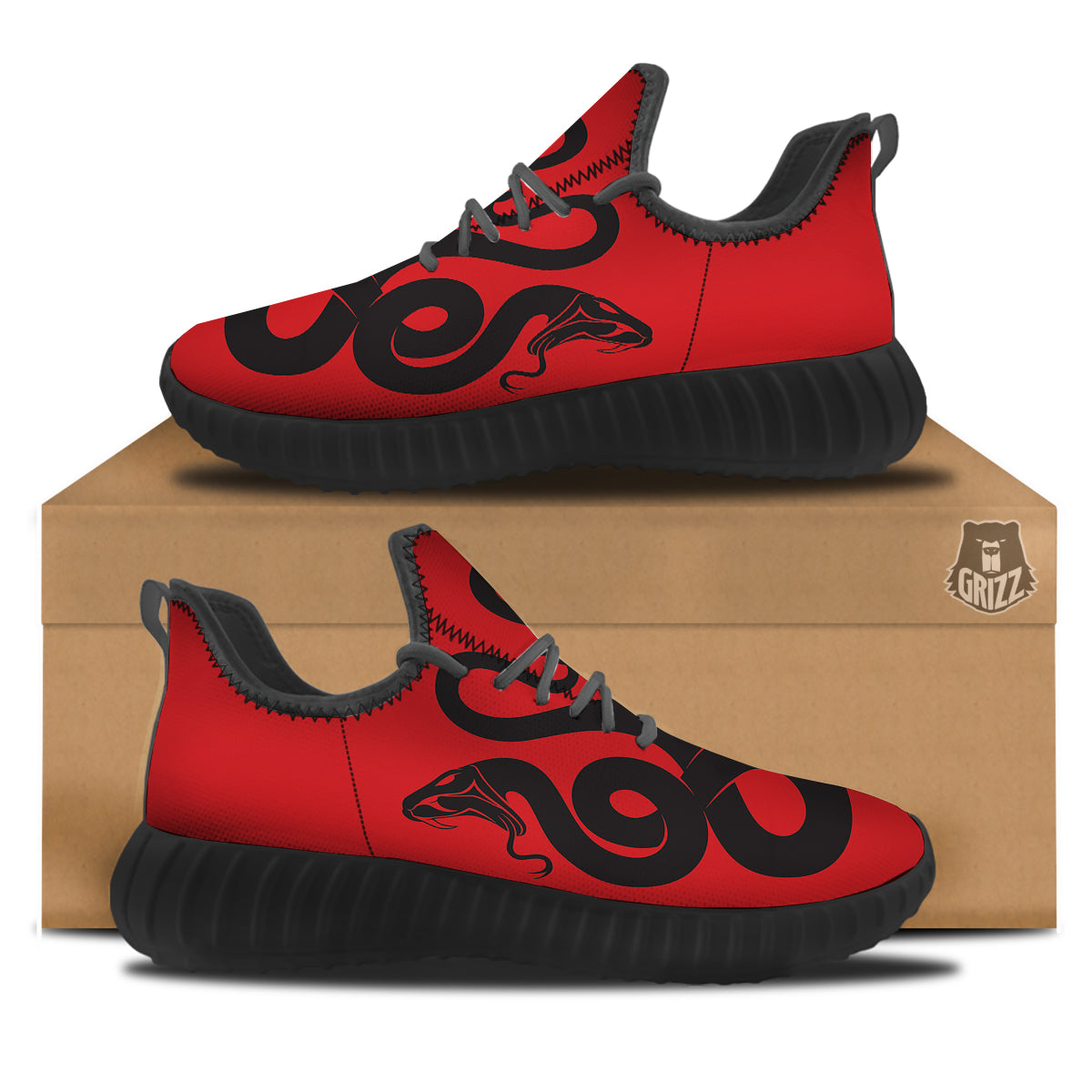 Red And Black Snakes Sign Print Black Walking Shoes-grizzshop