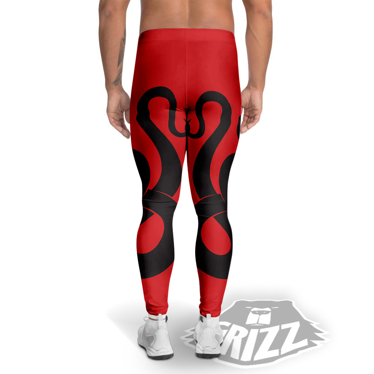 Red And Black Snakes Sign Print Men's Leggings-grizzshop