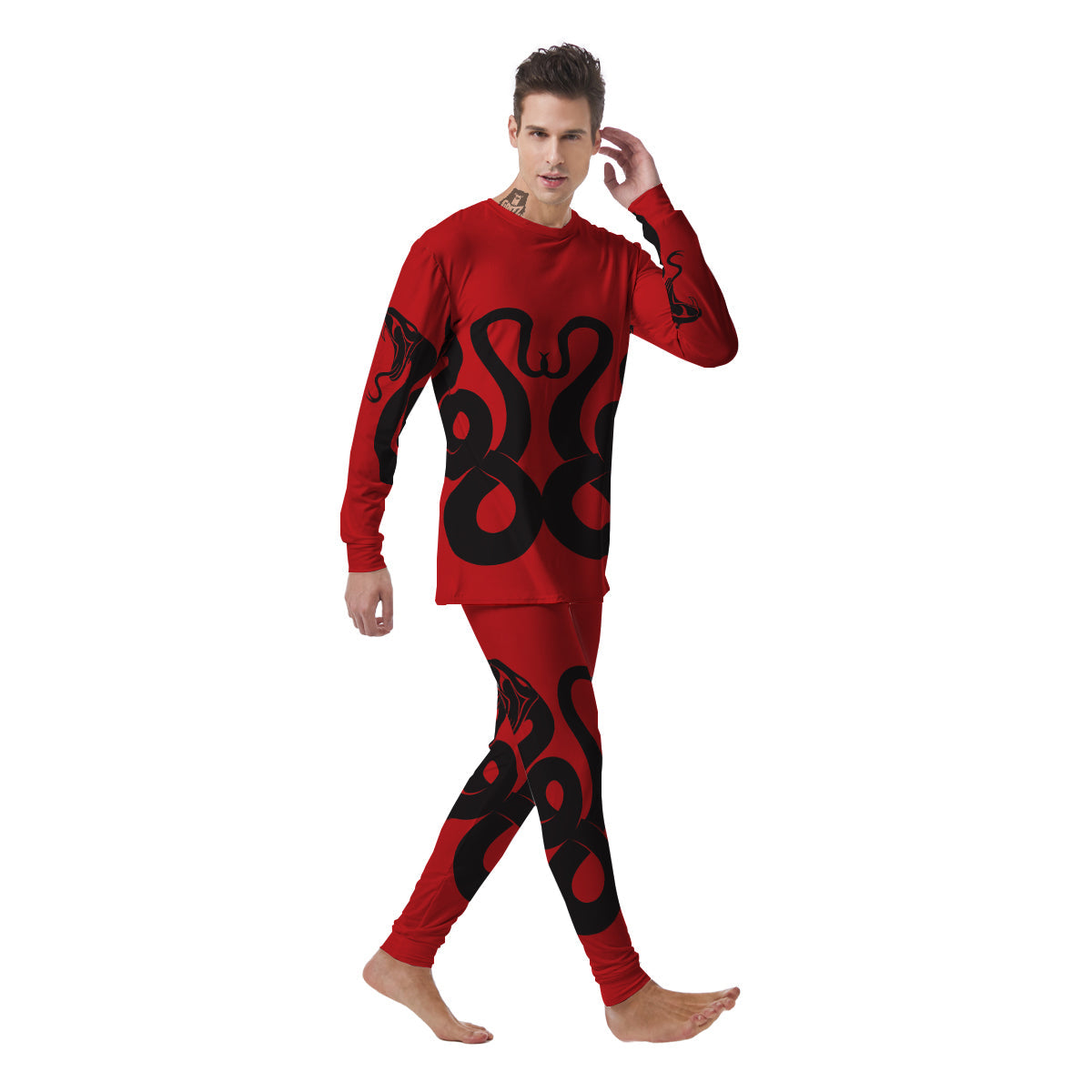 Red And Black Snakes Sign Print Men's Pajamas-grizzshop