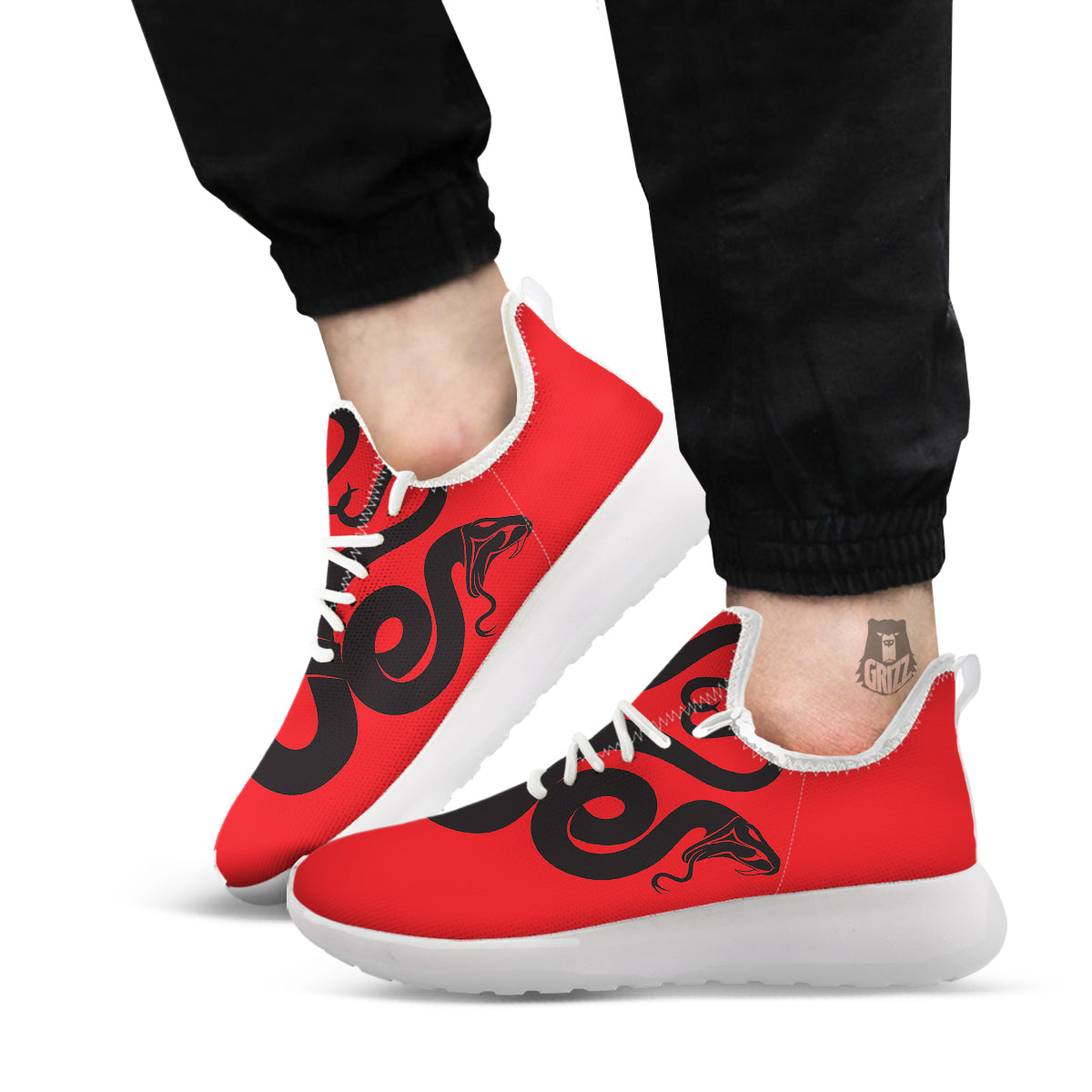 Red And Black Snakes Sign Print White Athletic Shoes-grizzshop
