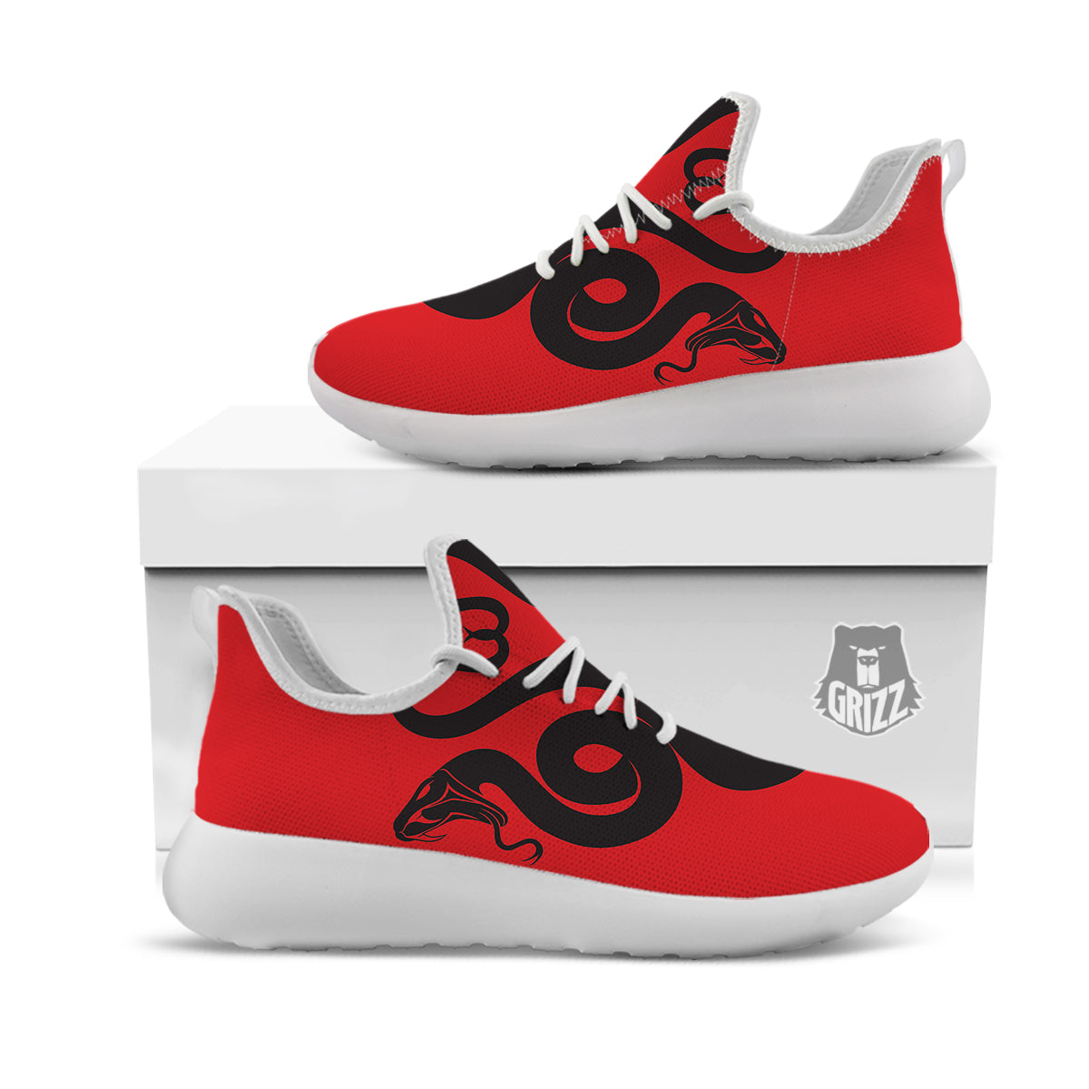 Red And Black Snakes Sign Print White Athletic Shoes-grizzshop