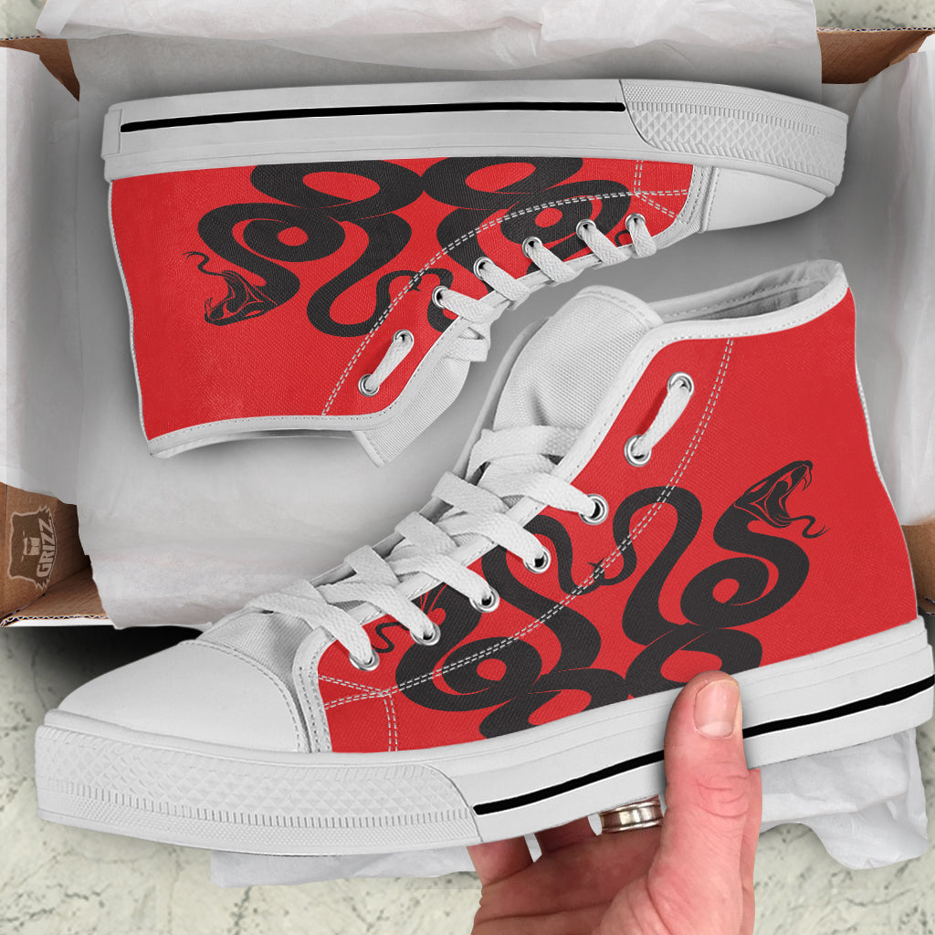 Red And Black Snakes Sign Print White High Top Shoes-grizzshop