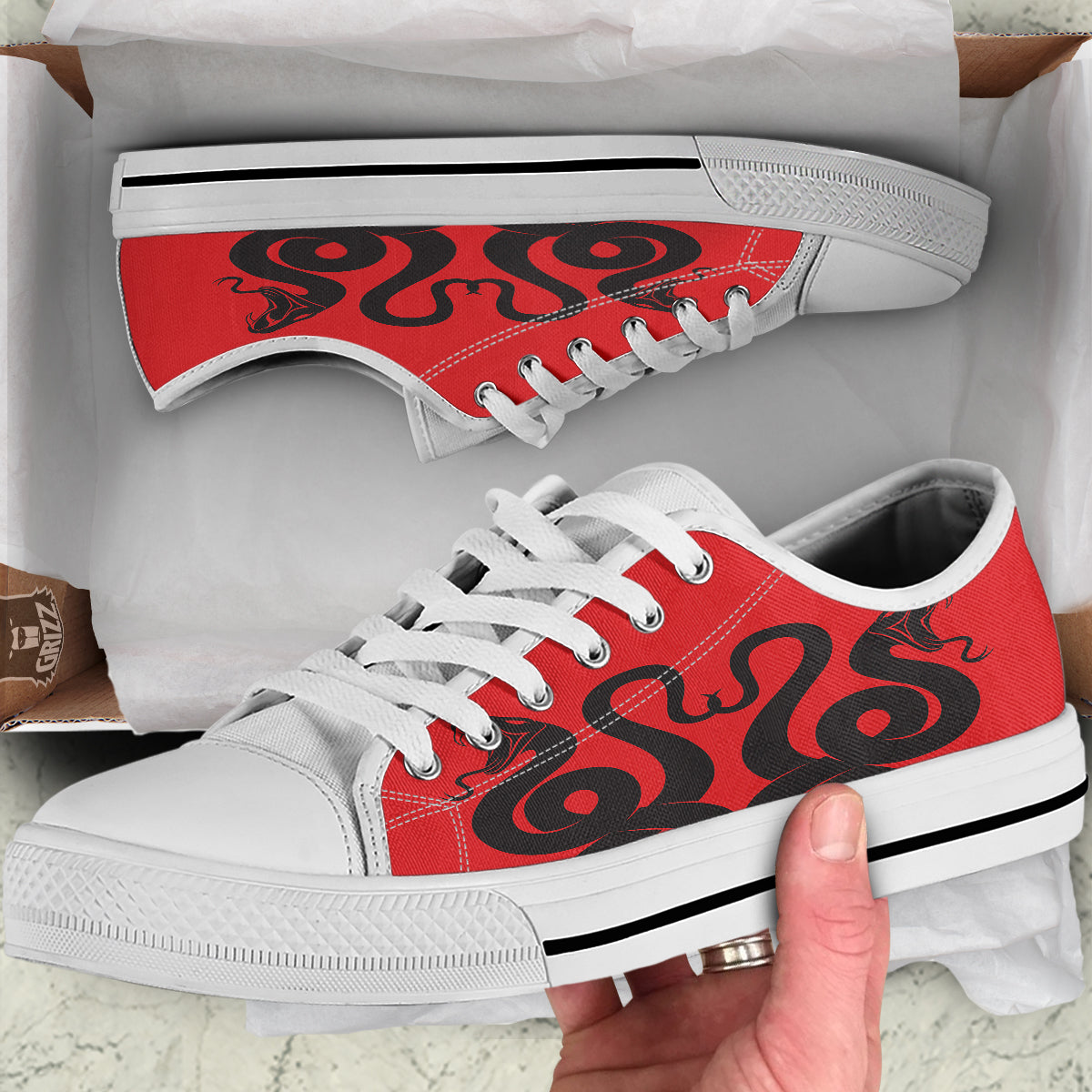 Red And Black Snakes Sign Print White Low Top Shoes-grizzshop