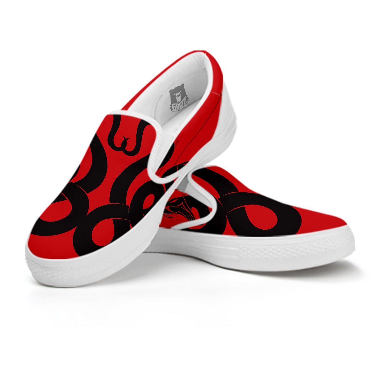 Red And Black Snakes Sign Print White Slip On Shoes-grizzshop