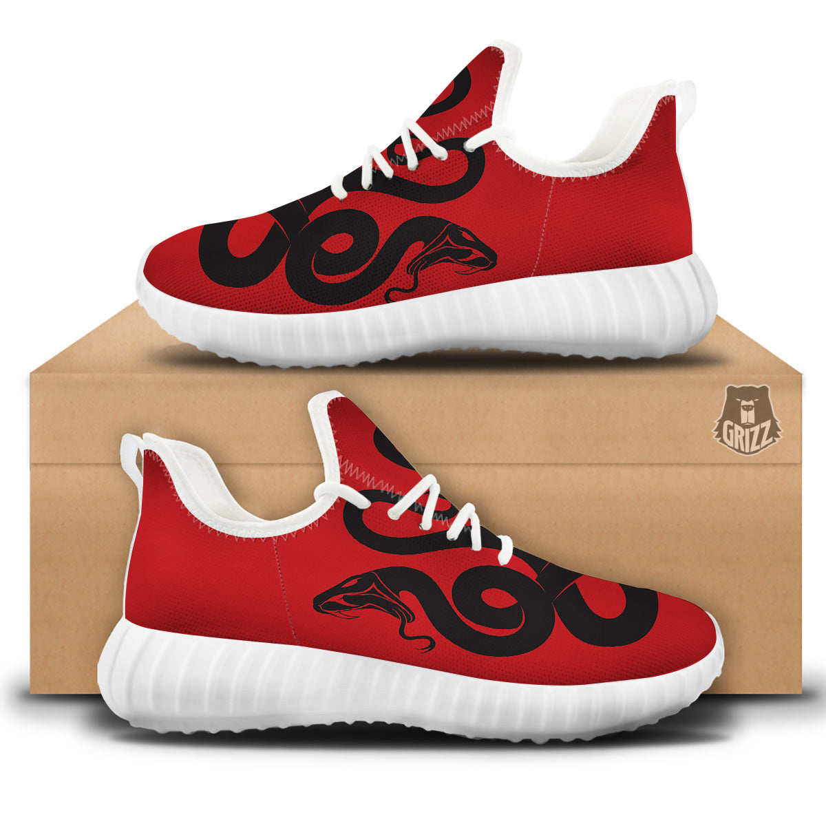 Red And Black Snakes Sign Print White Walking Shoes-grizzshop