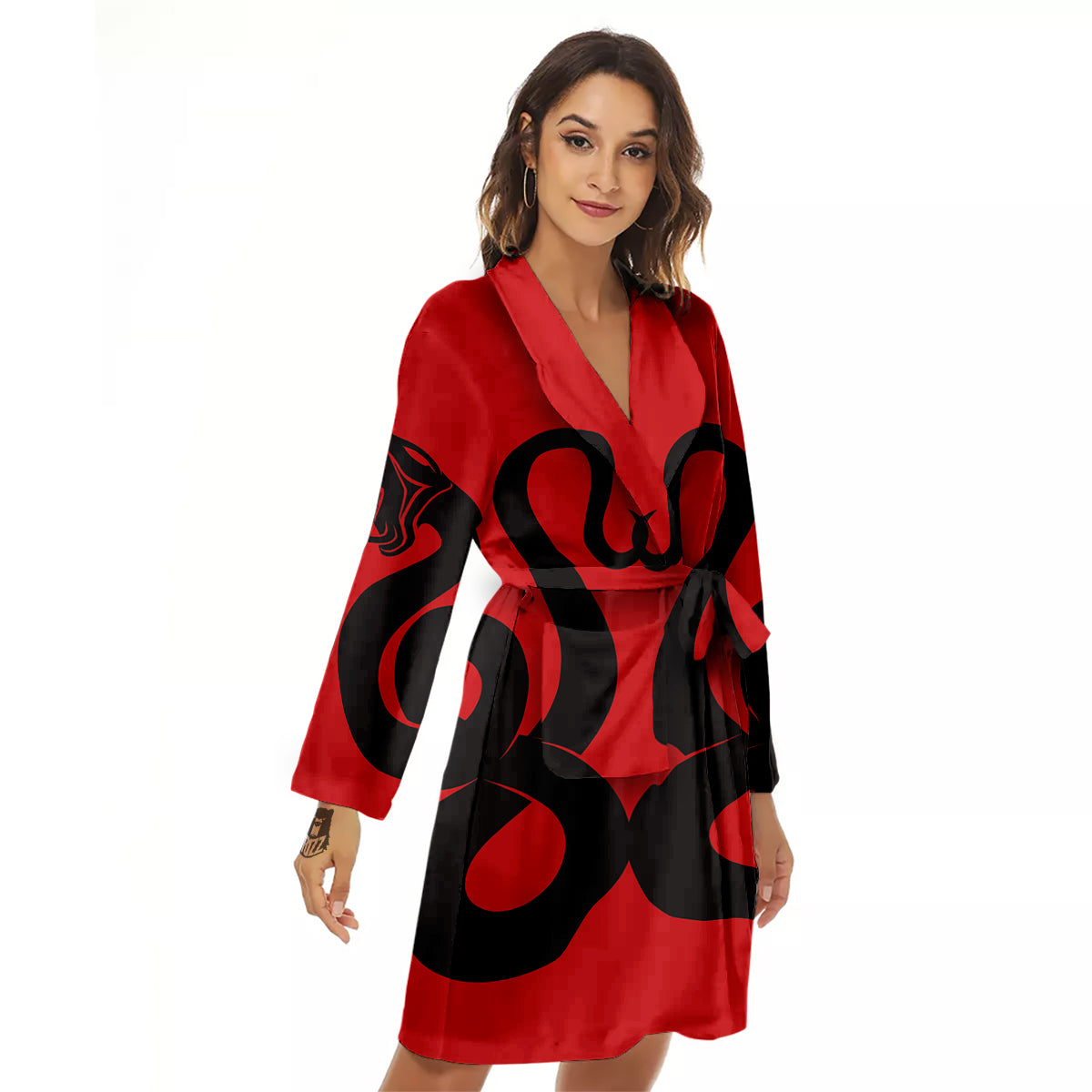 Red And Black Snakes Sign Print Women's Robe-grizzshop