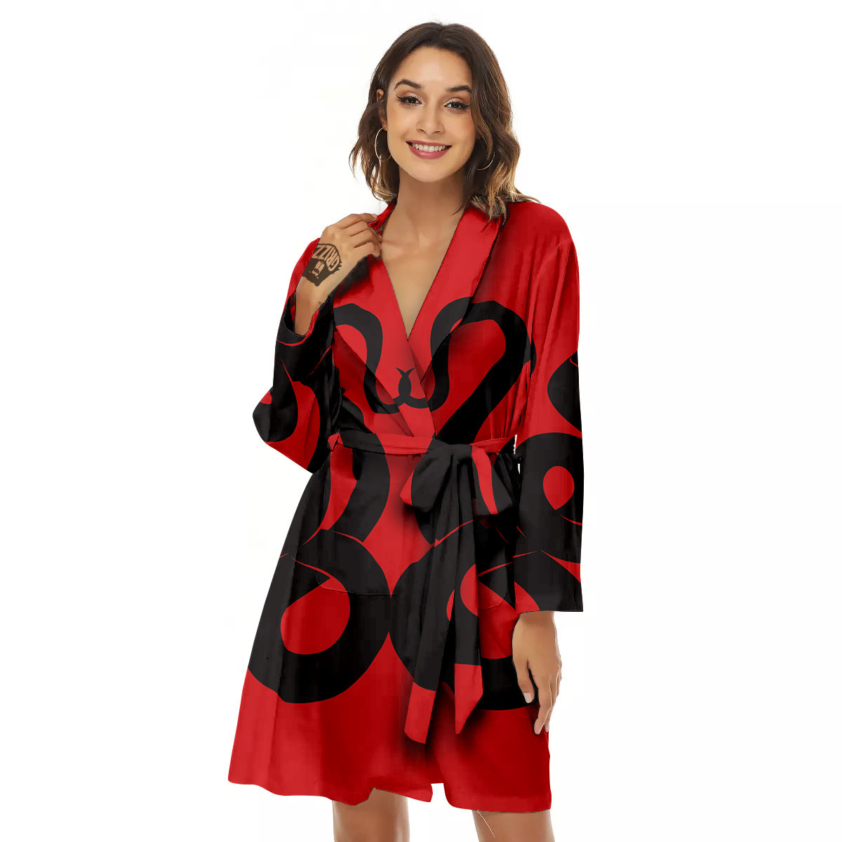 Red And Black Snakes Sign Print Women's Robe-grizzshop